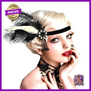 Vintage Flapper Headband with Feathers and Rhinestones Gatsby Party Headpiece